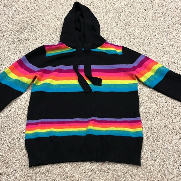 Brodie Cashmere Ruby Rainbow Hoodie Sz XS Black 100% Cashmere Sweater